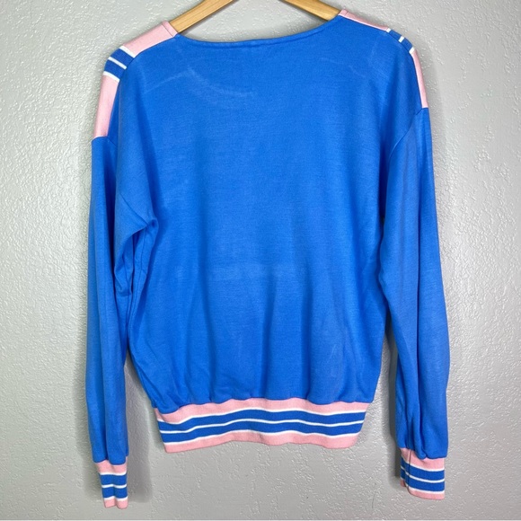Puma Vintage 80s Dead Stock Light Blue & Pink Striped Sweatshirt sz medium - Picture 2 of 4